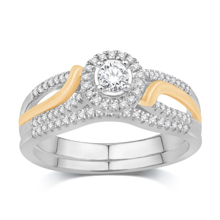 14K TWO-TONE (YELLOW AND WHITE) GOLD 0.34 CARAT (0.10 CTR) CERTIFIED ROUND BRIDAL RING-0532534-YW