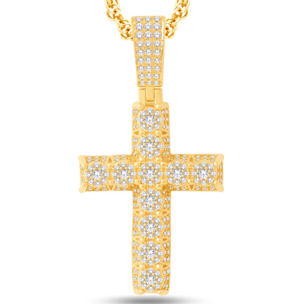 14K ALL YELLOW GOLD 2.52 CARAT 3D CLUSTER CROSS PENDANT-1032031-ALY