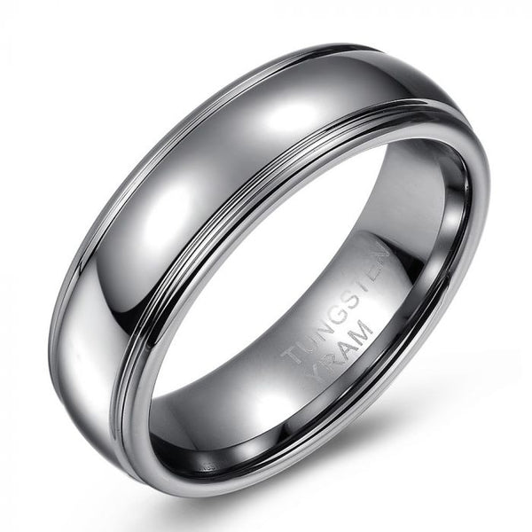 High Polish Tungsten Ring with Intricate Edges