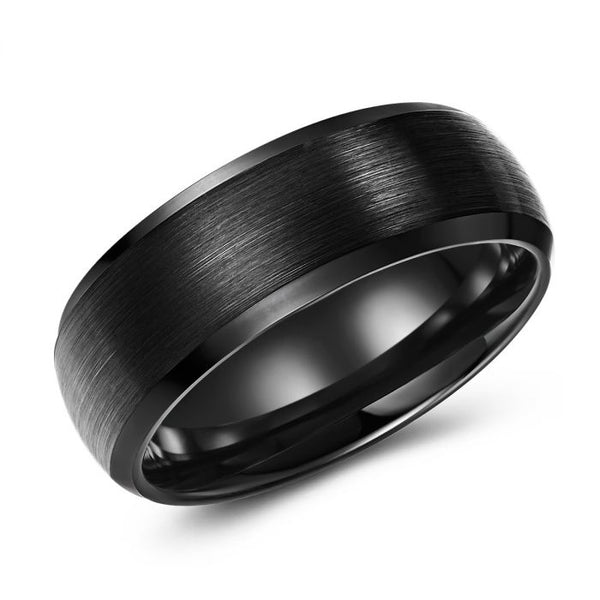 Rounded Top Brushed Finish Black Tungsten Ring