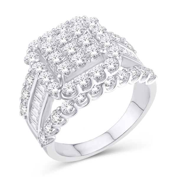 10 Karat White Gold 3.00 Carat Diamonds Cushion Ladies Ring-0226405-WG