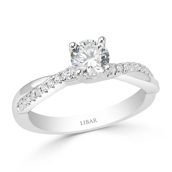 Ladies Crossover French-Pave  Engagement Ring