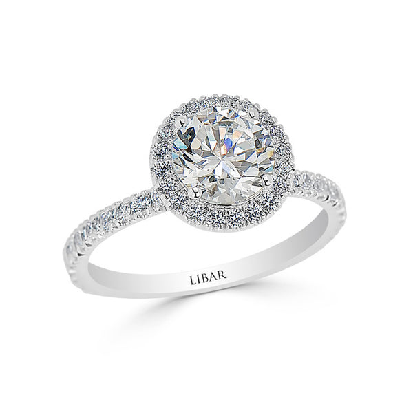 French Pave Set Round Halo Engagement Ring