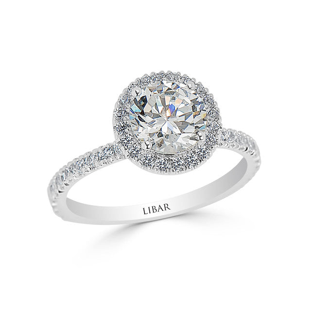 French Pave Set Round Halo Engagement Ring