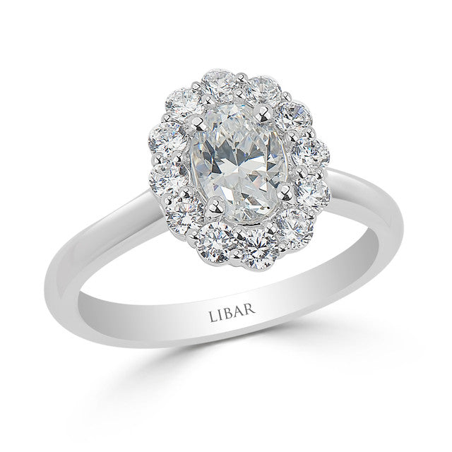 Claw Set Oval Halo Engagement Ring
