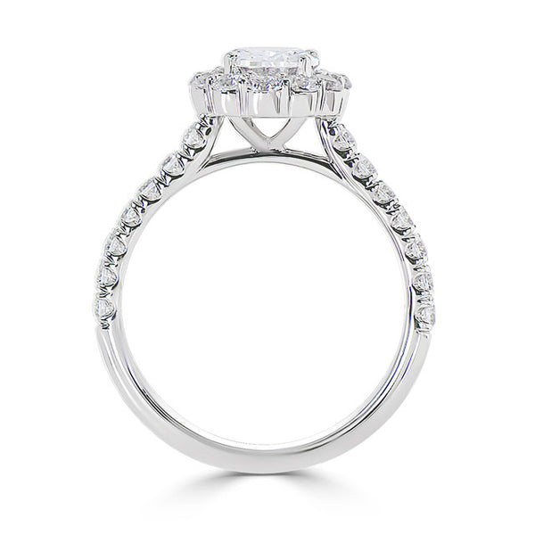 Scalloped Claw Set Oval Halo Ladies Diamond Engagement Ring
