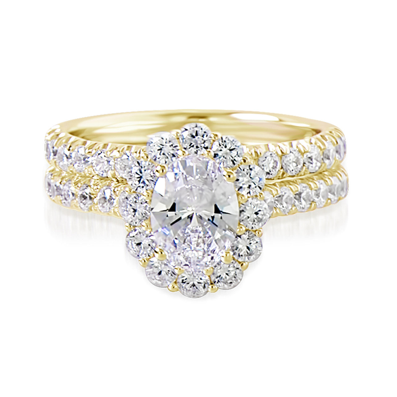 Scalloped Claw Set Oval Halo Ladies Diamond Engagement Ring