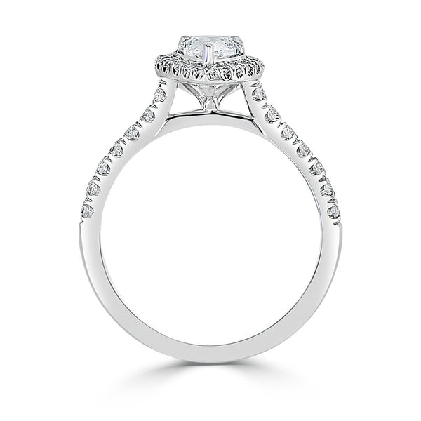 Ladies Pear Shaped Halo Pave Set Cathedral Engagement Ring