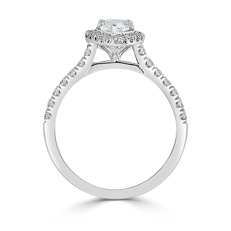 Ladies Pear Shaped Halo Pave Set Cathedral Engagement Ring