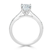 Round Center Milgrain Edged Pave Set Ladies Engagement Ring