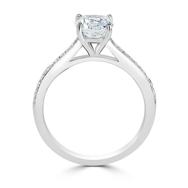 Round Center Milgrain Edged Pave Set Ladies Engagement Ring