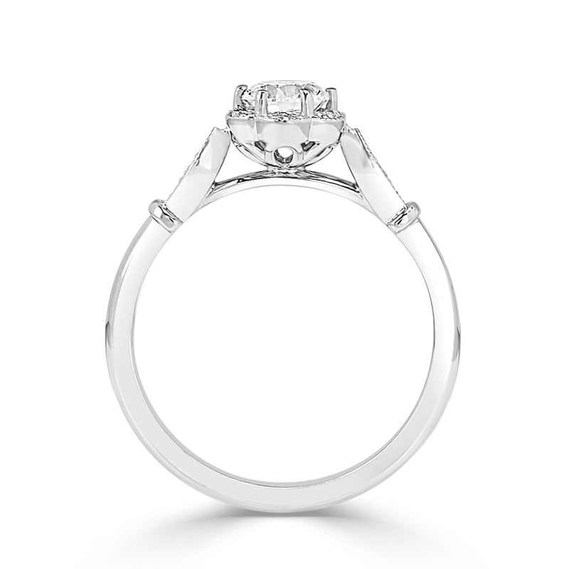 Milgrained Flower & Petal Halo Engagement Ring