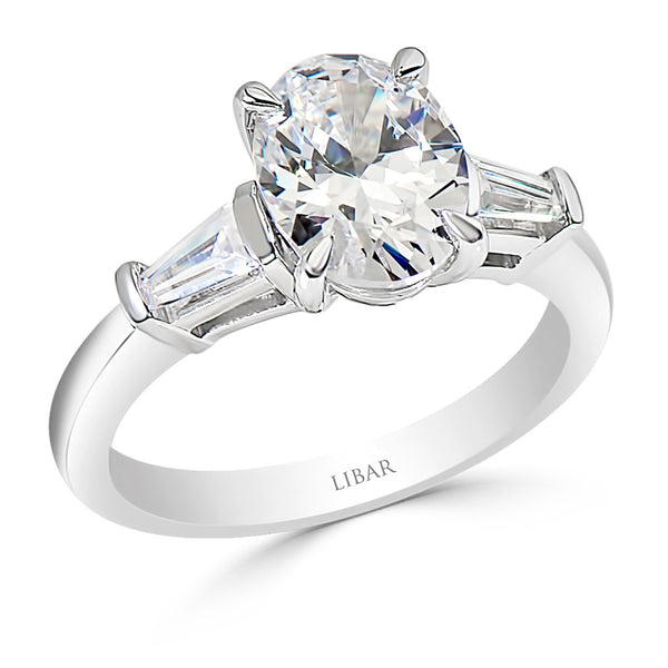 Oval Tiger Claw And Baguette Ladies Diamond Engagement Ring