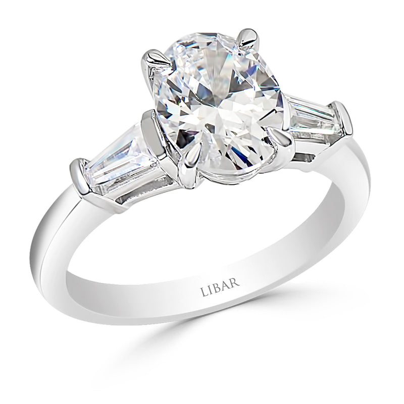 Oval Tiger Claw And Baguette Ladies Diamond Engagement Ring