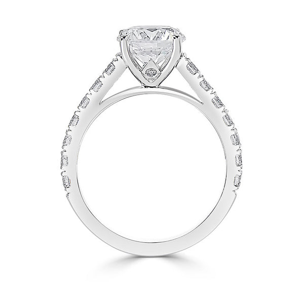 Ladies Four Claw Cathedral Style Pave Set Engagement Ring