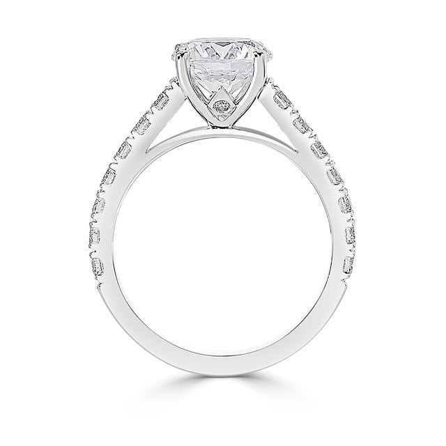 Ladies Four Claw Cathedral Style Pave Set Engagement Ring
