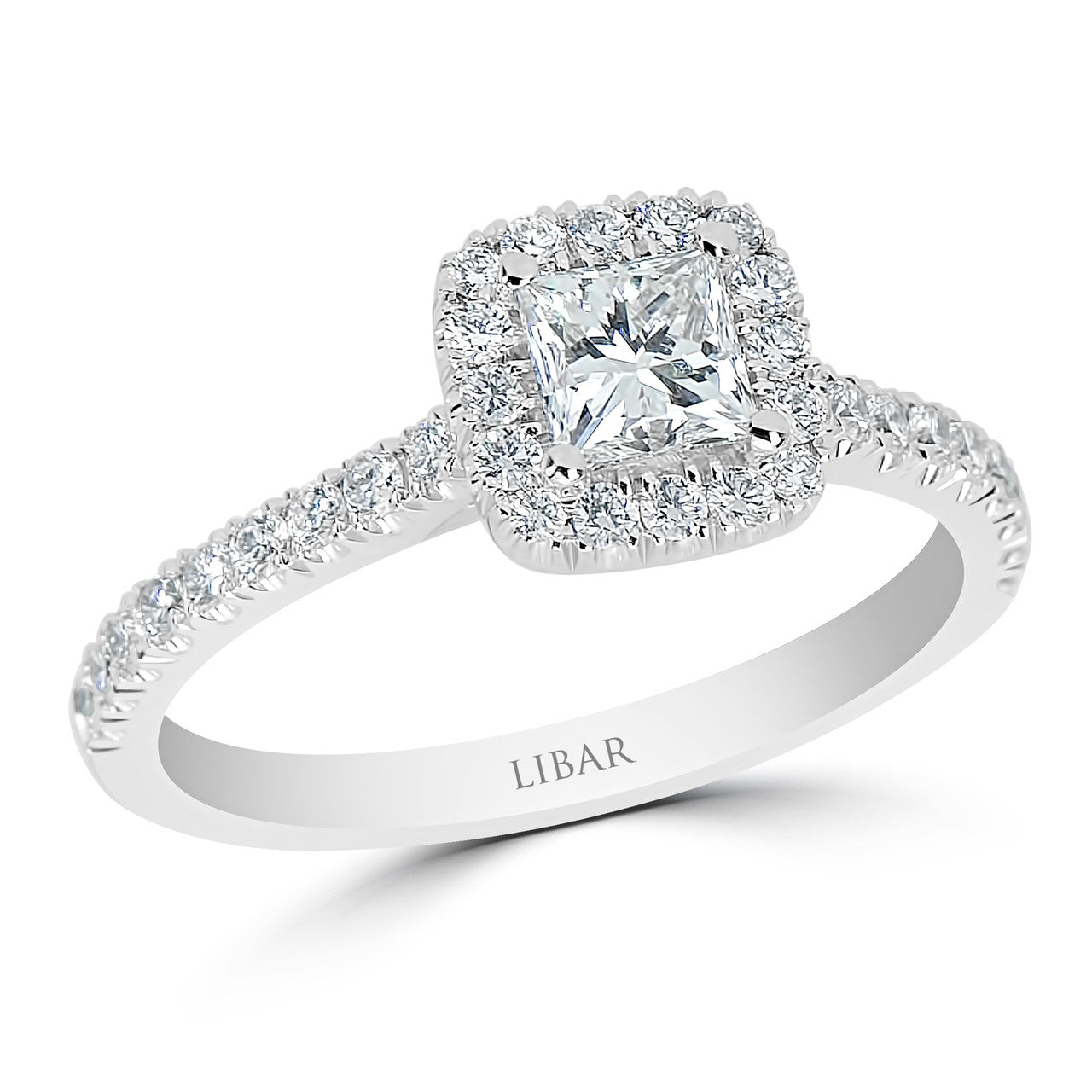 Princess Cut, Cushion Shaped Halo Ladies Diamond Engagement Ring
