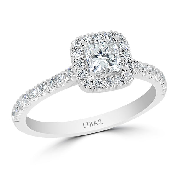 Princess Cut, Cushion Shaped Halo Ladies Diamond Engagement Ring