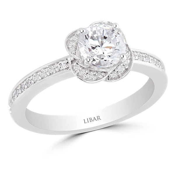 Ladies Petal Design Round Halo Diamond Ring