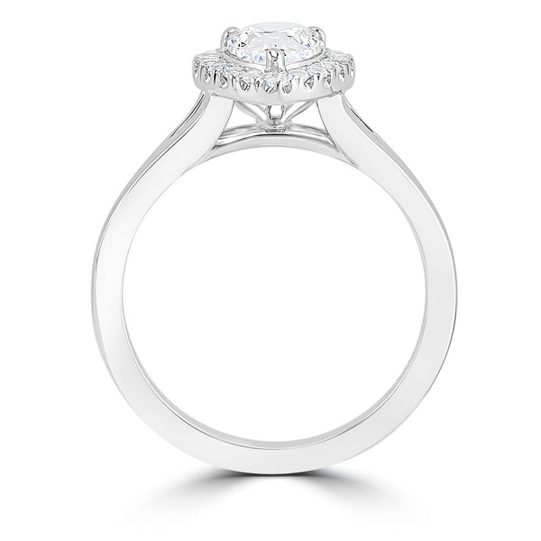 Ladies Split Shank Cathedral Style Pear Shaped Halo Diamond Engagement Ring