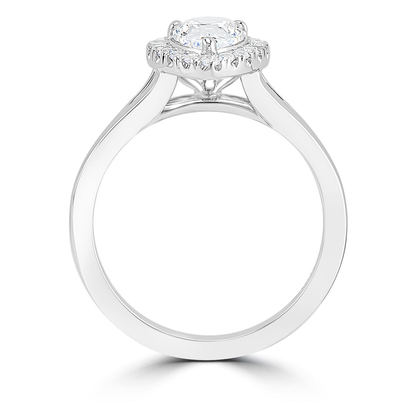 Ladies Split Shank Cathedral Style Pear Shaped Halo Diamond Engagement Ring