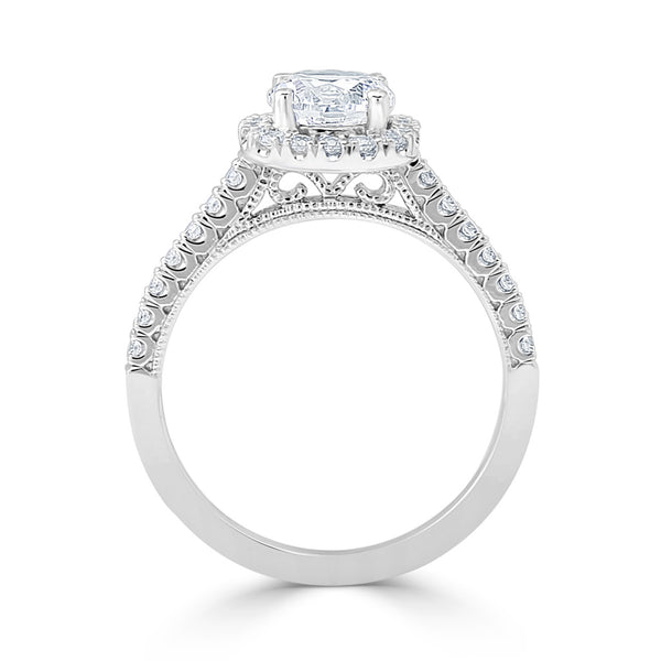 Filagree Milgrained Diamond Halo Engagement Ring