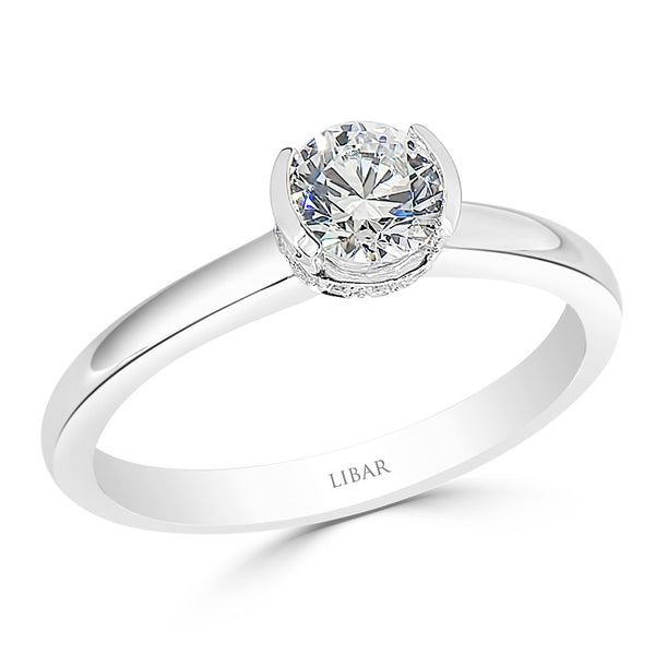 Hidden Halo Pave Set Half Bezel Ladies Diamond Ring