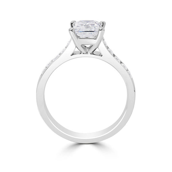 Ladies Princess Cut Sloped Shoulders Pave Set Diamond Engagement Ring