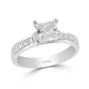Ladies Princess Cut Sloped Shoulders Pave Set Diamond Engagement Ring