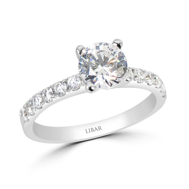 Ladies Four Prong French-Pave Diamond Engagement Ring