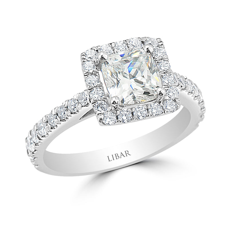 Princess Cut Ladies Halo Diamond Engagement Ring