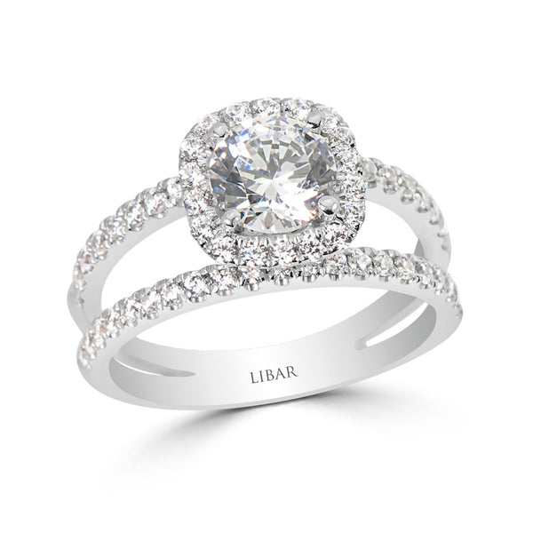 Double Band Floating Cushion Halo Engagement Ring