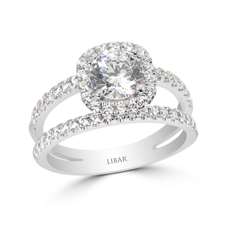 Double Band Floating Cushion Halo Engagement Ring