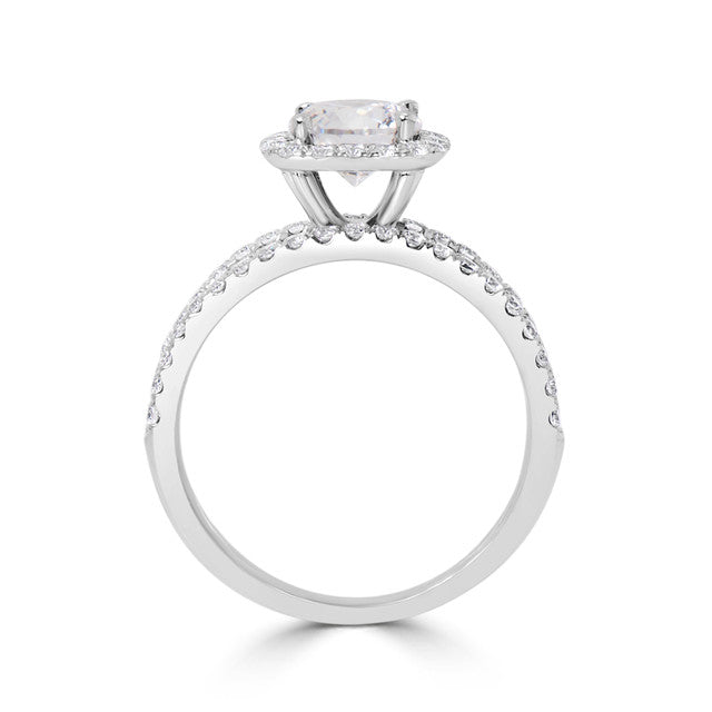 Double Band Floating Cushion Halo Engagement Ring