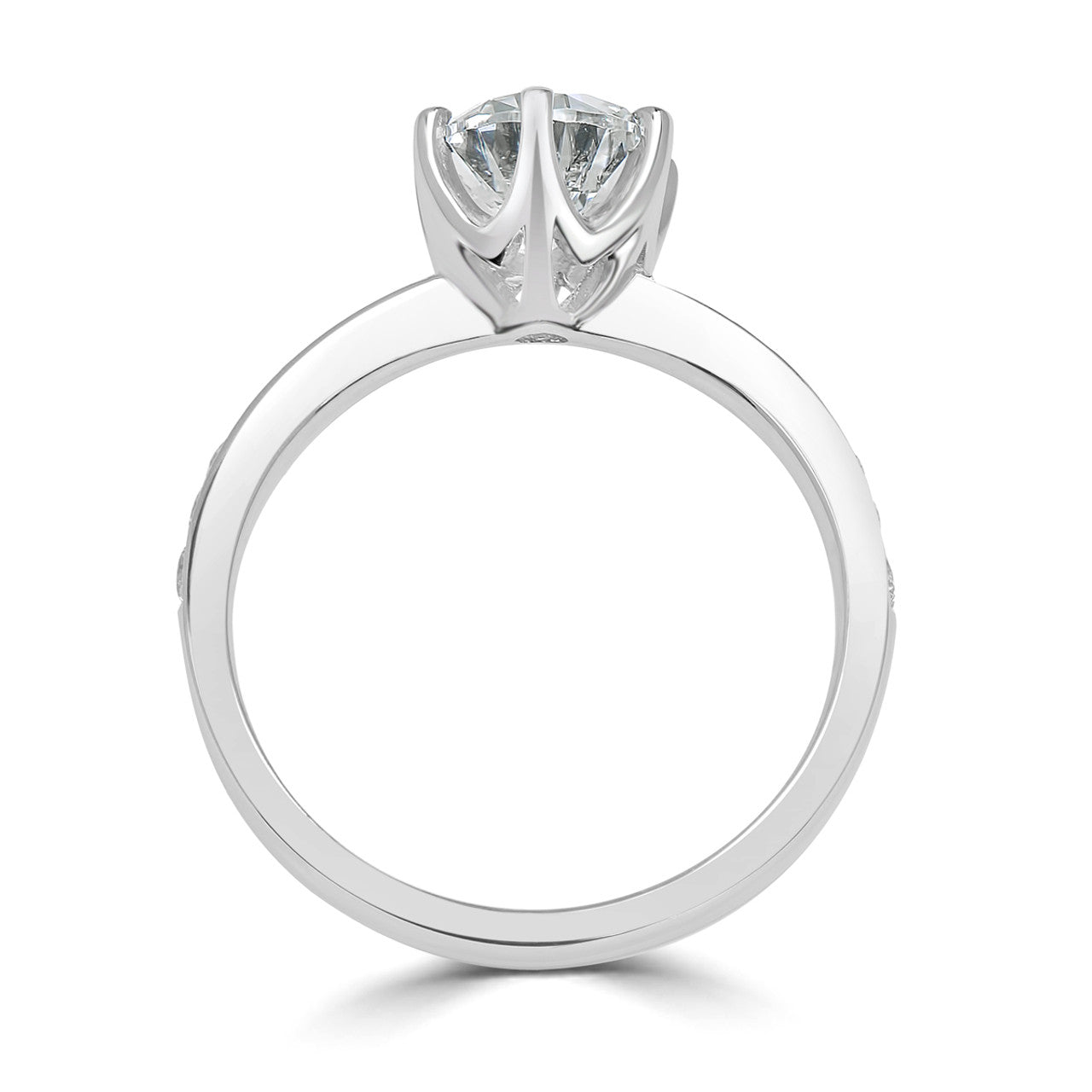 Six Claw Tapered Pave Diamond Engagement Ring