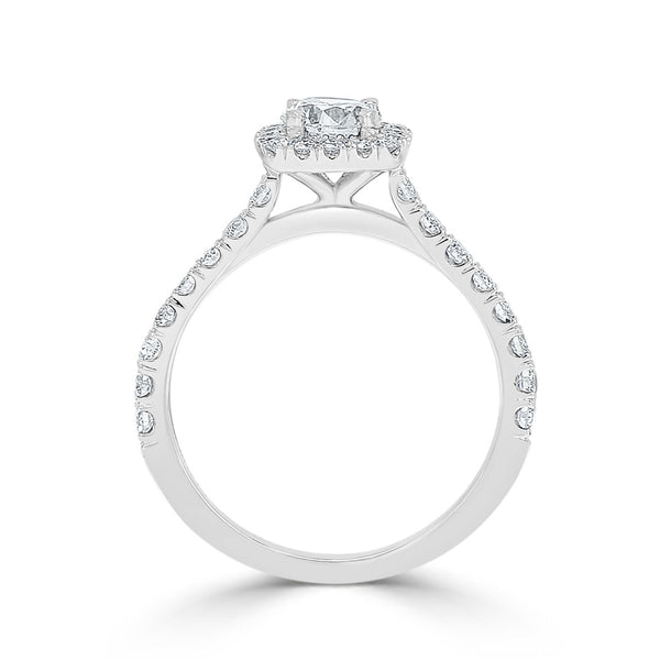 French Pave Cushion Halo Diamond Engagement Ring
