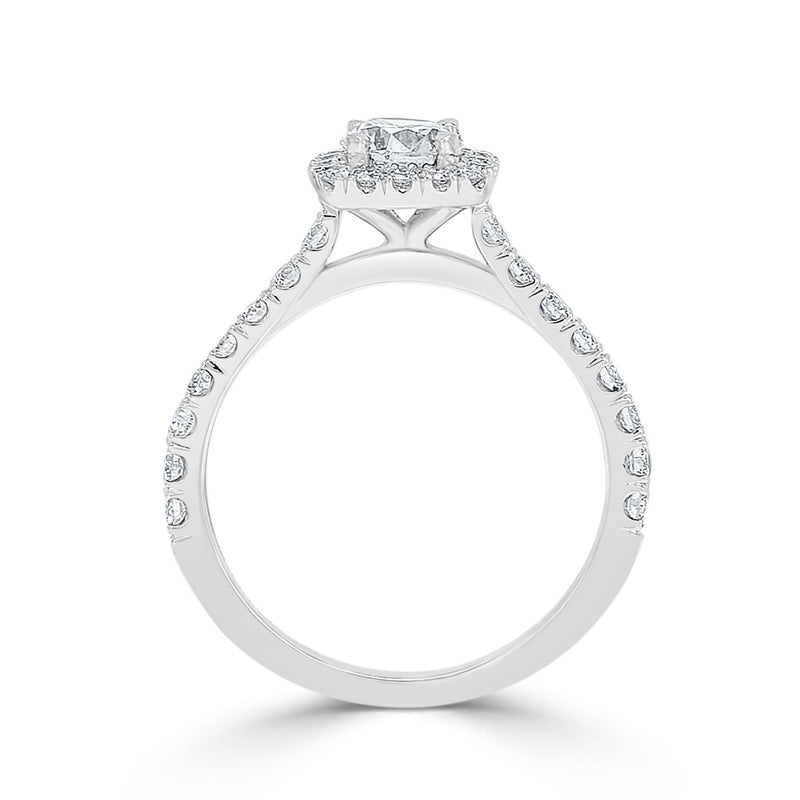 French Pave Cushion Halo Diamond Engagement Ring
