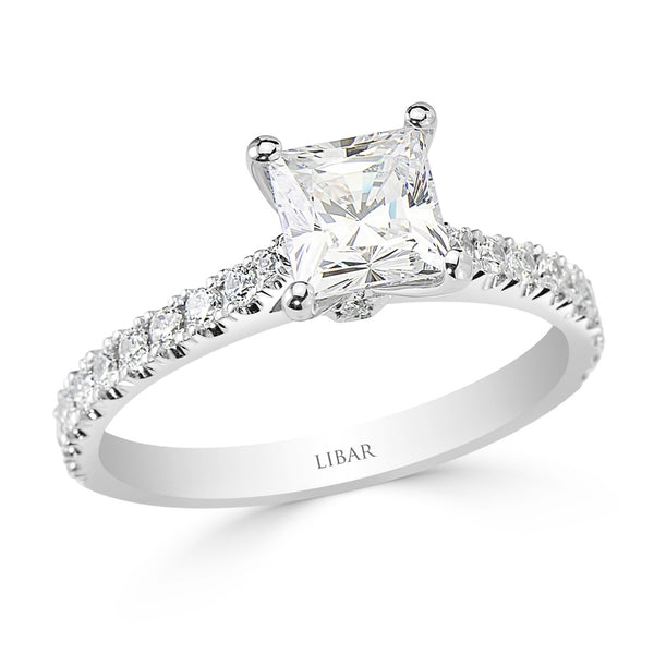 Crest Collection Princess Cut French-Pave Set Engagement Ring