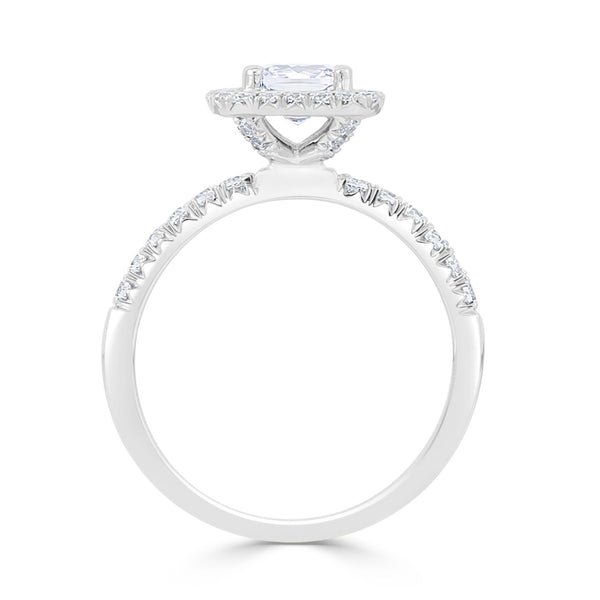 Cushion Halo Fishtail Pave Set Diamond Engagment Ring