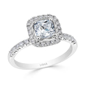 Cushion Halo Fishtail Pave Set Diamond Engagment Ring