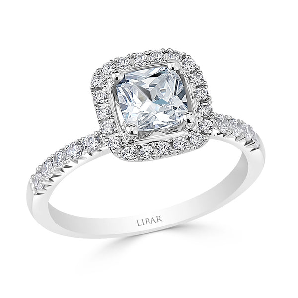Cushion Halo Fishtail Pave Set Diamond Engagment Ring