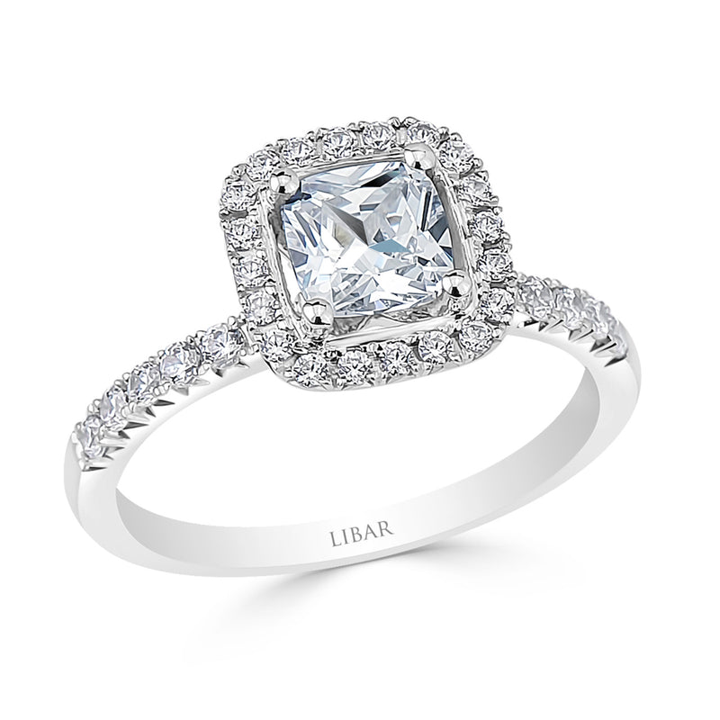 Cushion Halo Fishtail Pave Set Diamond Engagment Ring