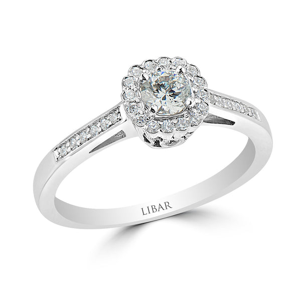 Ladies Flower Halo Diamond  Engagement Ring