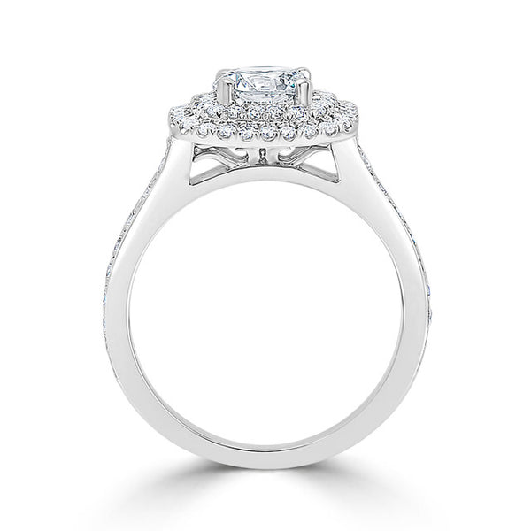 Double Halo Graduated Diamond Engagement Ring