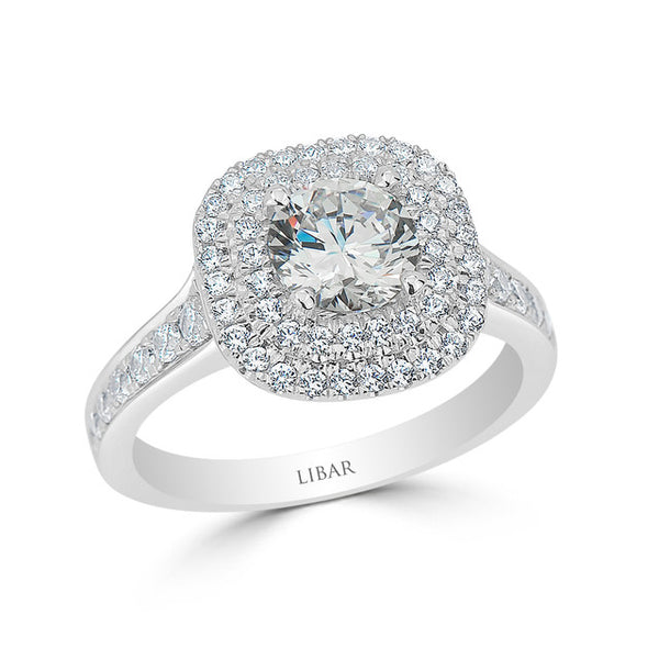 Double Halo Graduated Diamond Engagement Ring