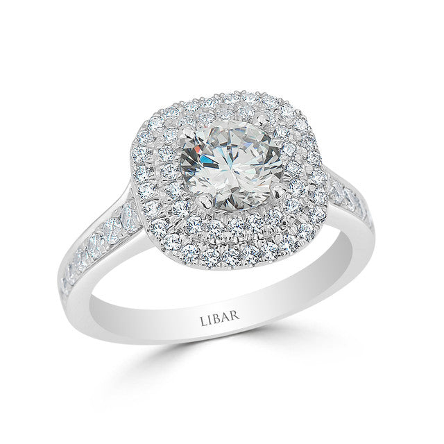 Double Halo Graduated Diamond Engagement Ring