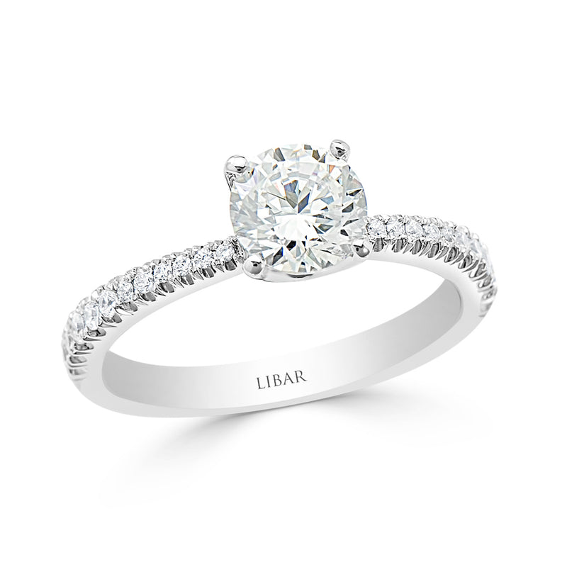 Ladies Floating Cathedral Graduated Pave Set Diamond Engagement Ring