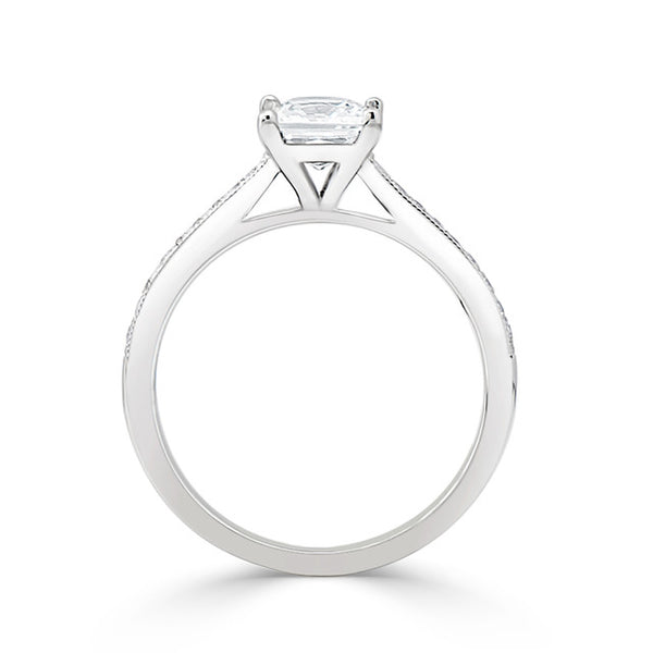 Four Claw Princess Cut Milgrained Pave Engagement Ring