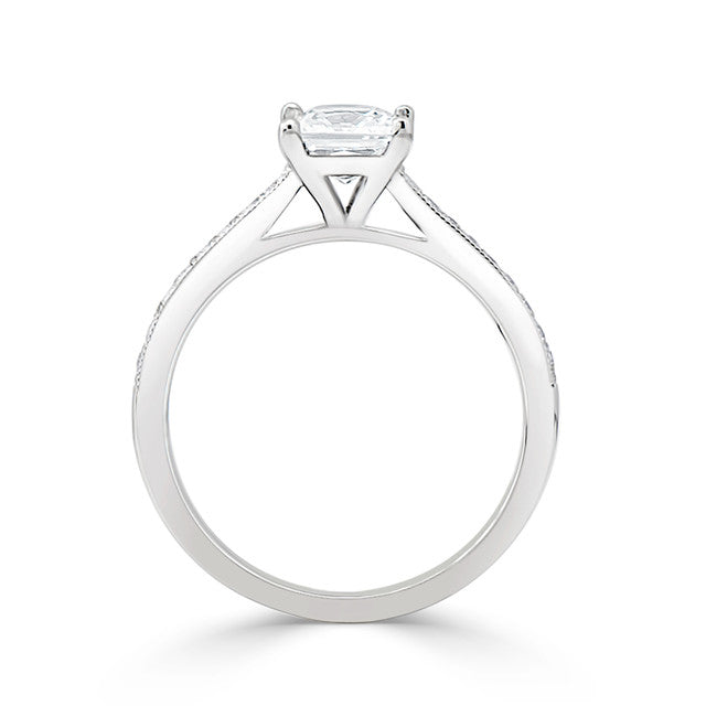 Four Claw Princess Cut Milgrained Pave Engagement Ring