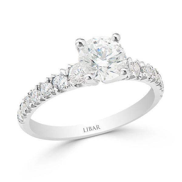 Graduated French Pave Set Diamond Engagement Ring